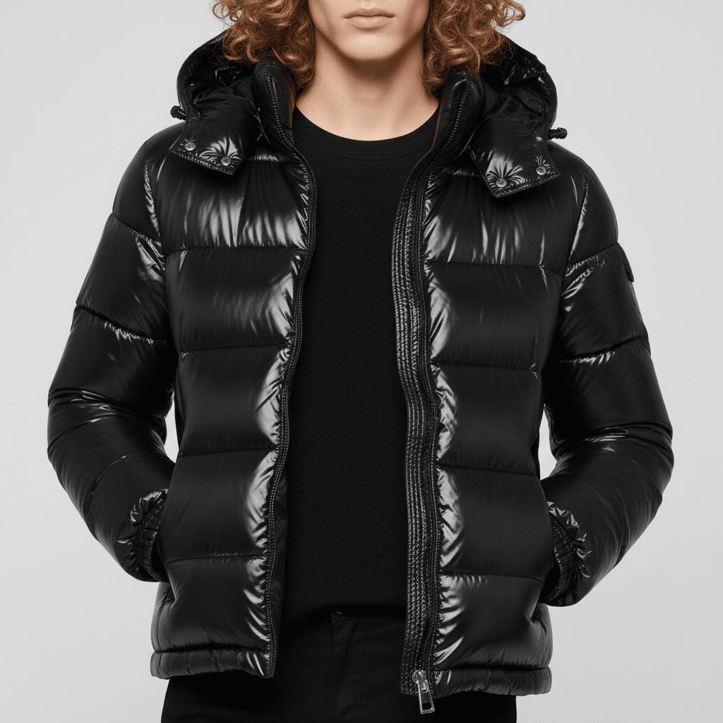 Men's Quilted Jacket with Hood – Shiny Winter Coat with Elastic Cuffs & Slant Pockets, Black or Red, S-6XL – Calico — photo 6