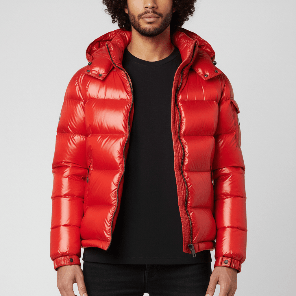 Men's Quilted Jacket with Hood – Shiny Winter Coat with Elastic Cuffs & Slant Pockets, Black or Red, S-6XL – Calico — photo 7