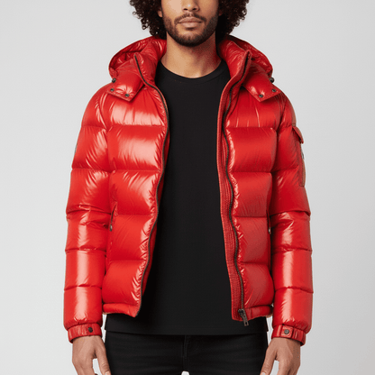 Men's Quilted Jacket with Hood – Shiny Winter Coat with Elastic Cuffs & Slant Pockets, Black or Red, S-6XL – Calico — photo 7
