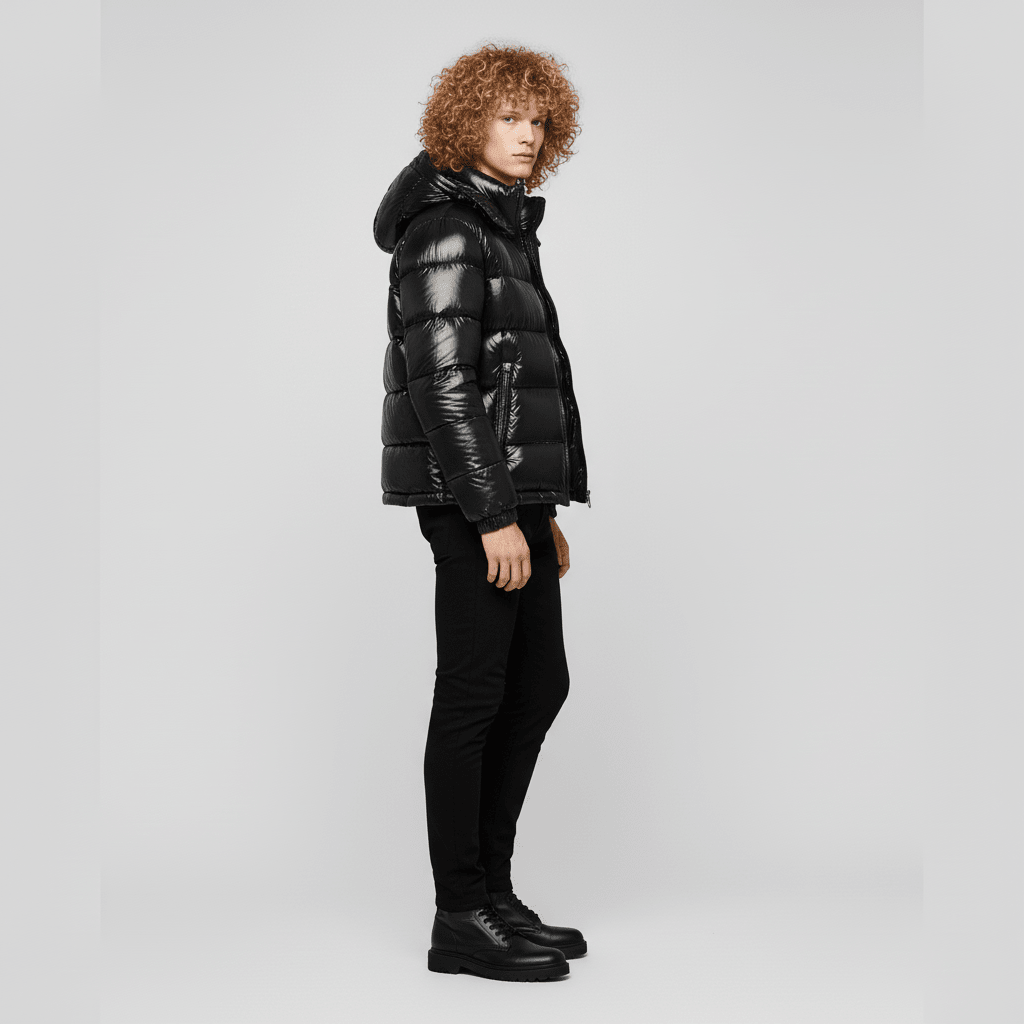 Men's Quilted Jacket with Hood – Shiny Winter Coat with Elastic Cuffs & Slant Pockets, Black or Red, S-6XL – Calico — photo 1