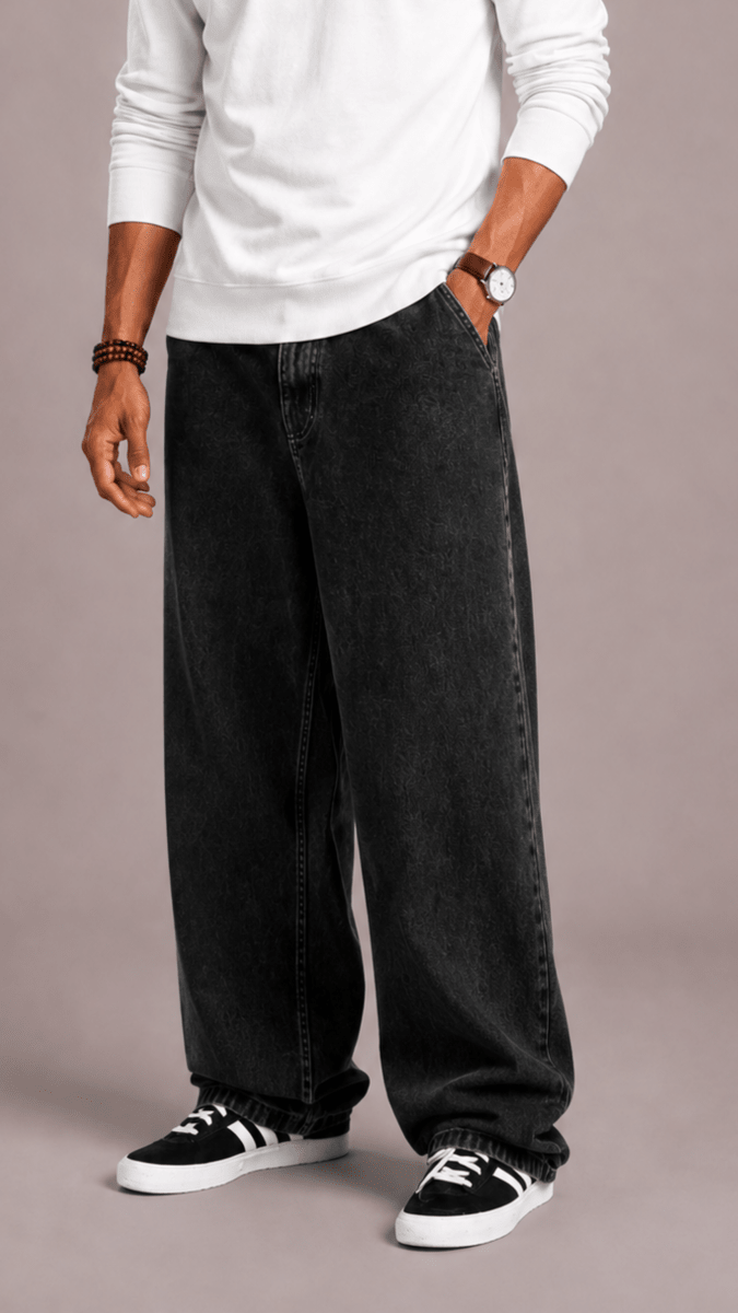 Men's Wide Leg Jeans – Loose Fit Baggy Jeans with Straight Leg, Five Pocket, Black or Blue, S–3XL – Hommes — photo 2
