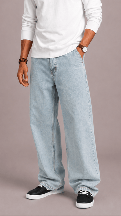 Men's Wide Leg Jeans – Loose Fit Baggy Jeans with Straight Leg, Five Pocket, Black or Blue, S–3XL – Hommes — photo 3