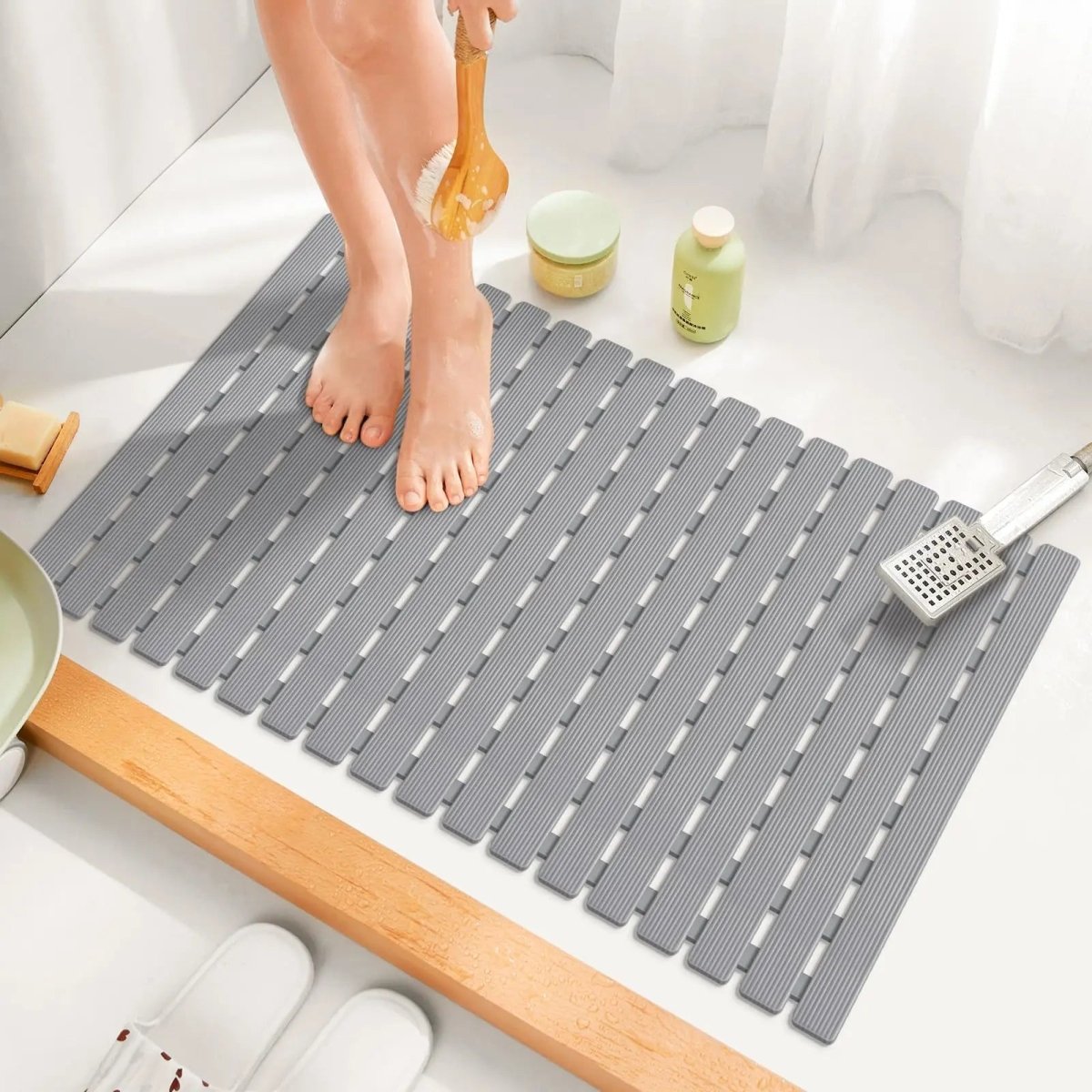 Non-Slip Bath Mat with Suction Cups and Drain Holes – Soft TPE Shower & Bathtub Mat, 16 x 25 in, 4 Colours — photo 1