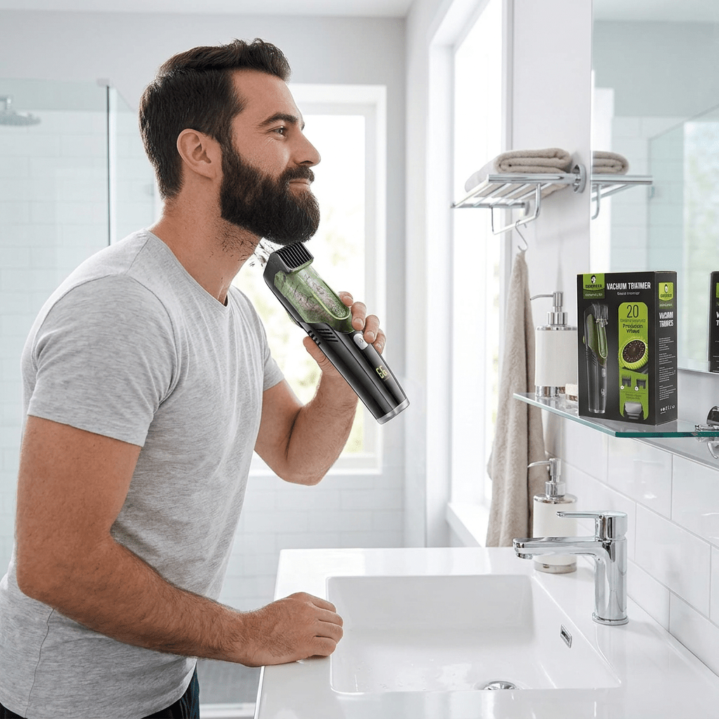 Vacuum Beard Trimmer with Hair Catcher – USB Rechargeable Wet & Dry Trimmer for Beard, Moustache & Body Hair — photo 2
