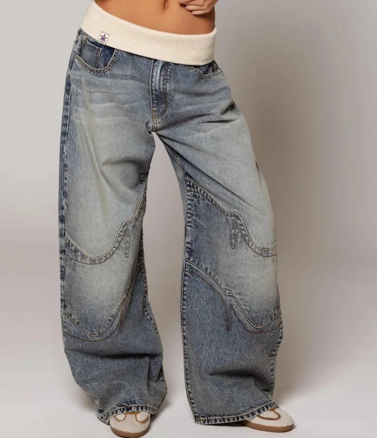 Women's Baggy Jeans with Statement Seams – Wide Leg Jeans with Ribbed Comfort Waistband, Light Blue, S–2XL – Sephira — photo 7