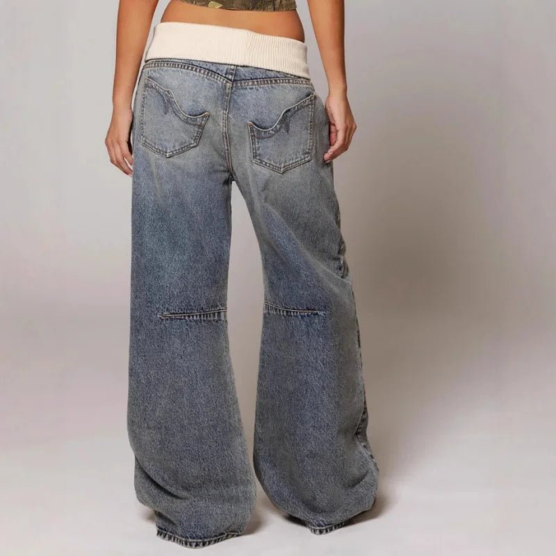 Women's Baggy Jeans with Statement Seams – Wide Leg Jeans with Ribbed Comfort Waistband, Light Blue, S–2XL – Sephira — photo 4