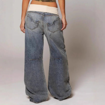 Women's Baggy Jeans with Statement Seams – Wide Leg Jeans with Ribbed Comfort Waistband, Light Blue, S–2XL – Sephira — photo 4