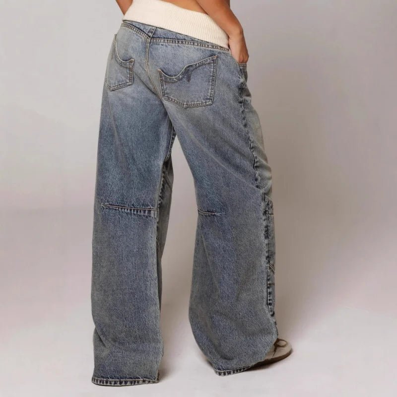 Women's Baggy Jeans with Statement Seams – Wide Leg Jeans with Ribbed Comfort Waistband, Light Blue, S–2XL – Sephira — photo 5
