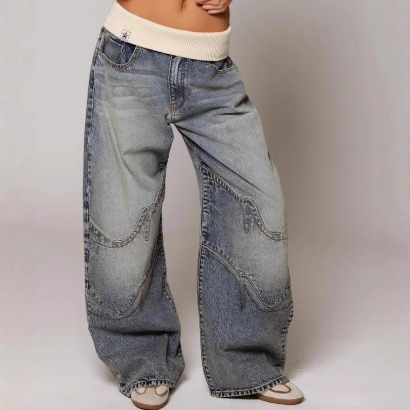 Women's Baggy Jeans with Statement Seams – Wide Leg Jeans with Ribbed Comfort Waistband, Light Blue, S–2XL – Sephira — photo 6
