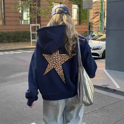 Women's Hoodie with Leopard Star Back Print – Casual Graphic Hooded Sweatshirt, Blue or Silver, S–XL – Flōre — photo 5