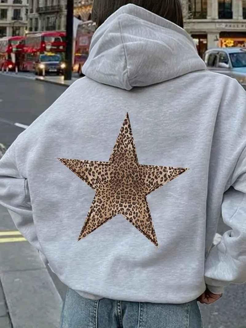 Women's Hoodie with Leopard Star Back Print – Casual Graphic Hooded Sweatshirt, Blue or Silver, S–XL – Flōre — photo 6