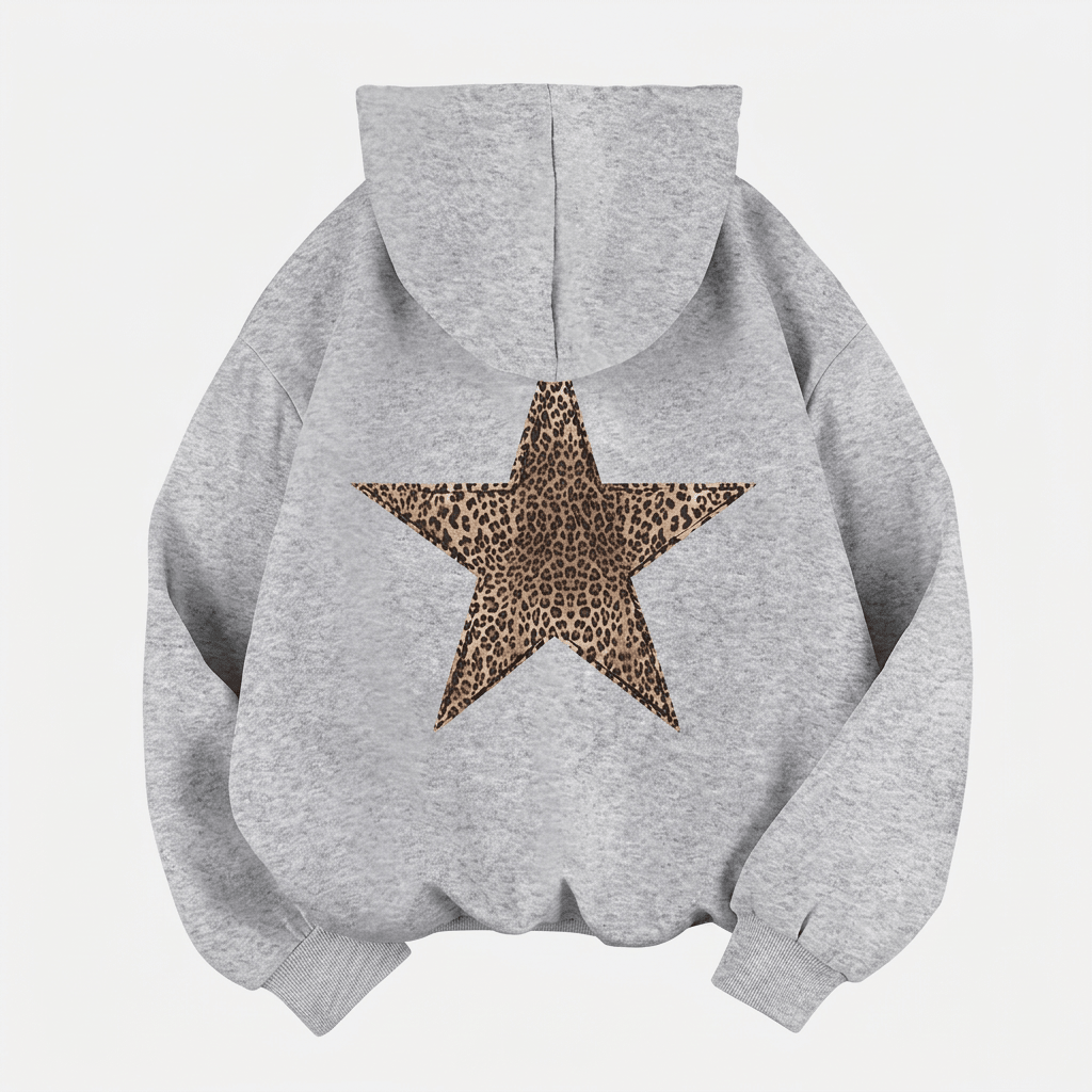 Women's Hoodie with Leopard Star Back Print – Casual Graphic Hooded Sweatshirt, Blue or Silver, S–XL – Flōre — photo 1