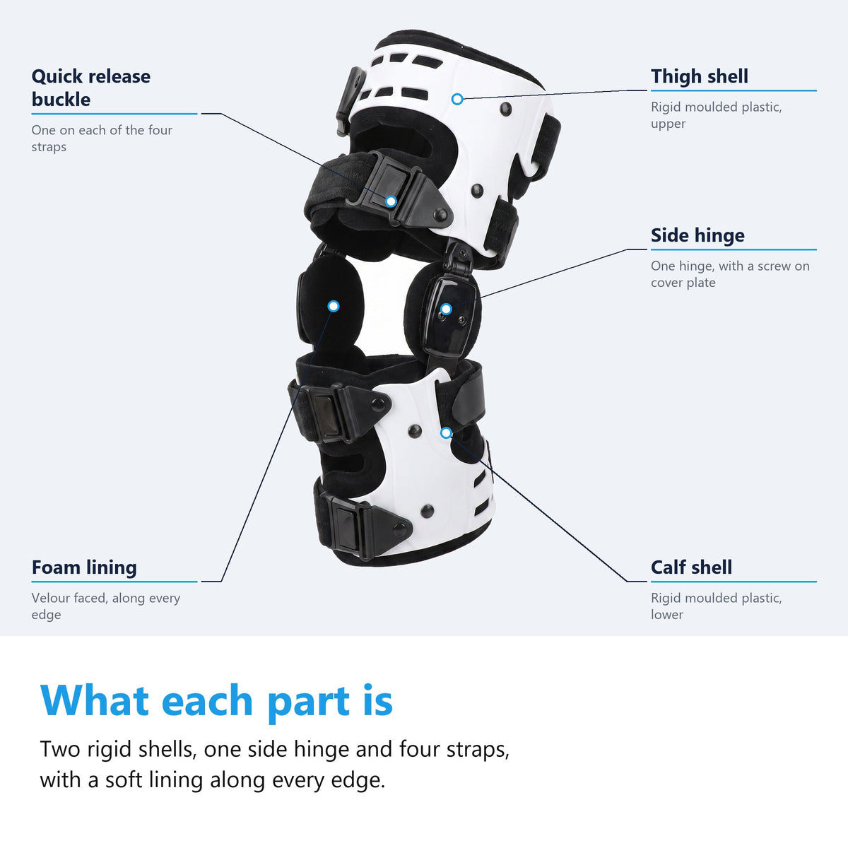 Hinged Knee Brace with Adjustable Side Hinge and Four Quick Release Straps — photo 3