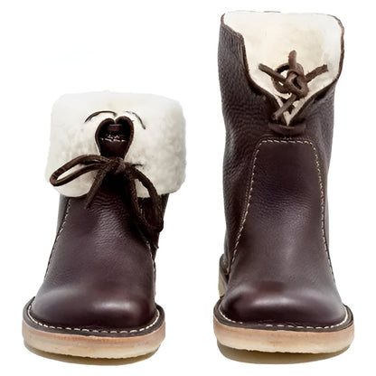Waterproof Wool Lined Leather Winter Boots Lace Up Vintage Style Boots with Crepe Rubber Sole — photo 3