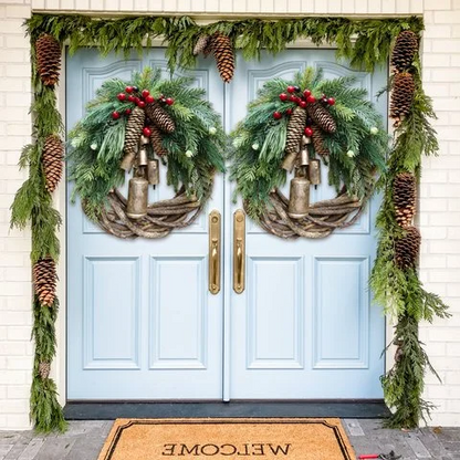 Farmhouse Christmas Wreath Boho Rustic Vine Wreath with Pinecones Berries and Golden Bells 17 Inch — photo 6