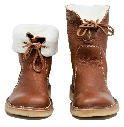 Waterproof Wool Lined Leather Winter Boots Lace Up Vintage Style Boots with Crepe Rubber Sole — photo 6