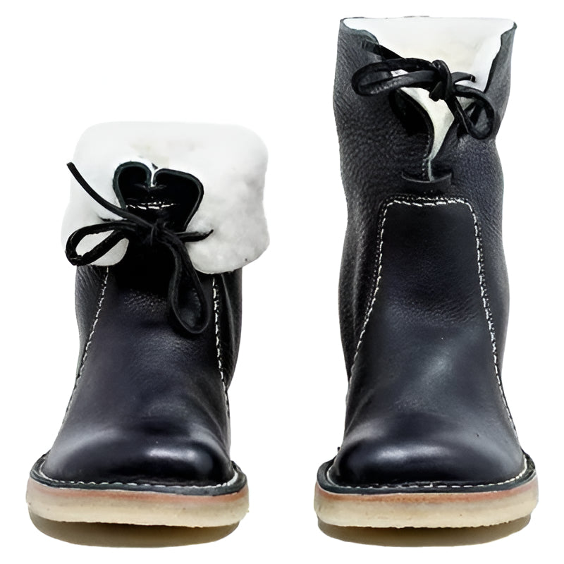 Waterproof Wool Lined Leather Winter Boots Lace Up Vintage Style Boots with Crepe Rubber Sole — photo 2