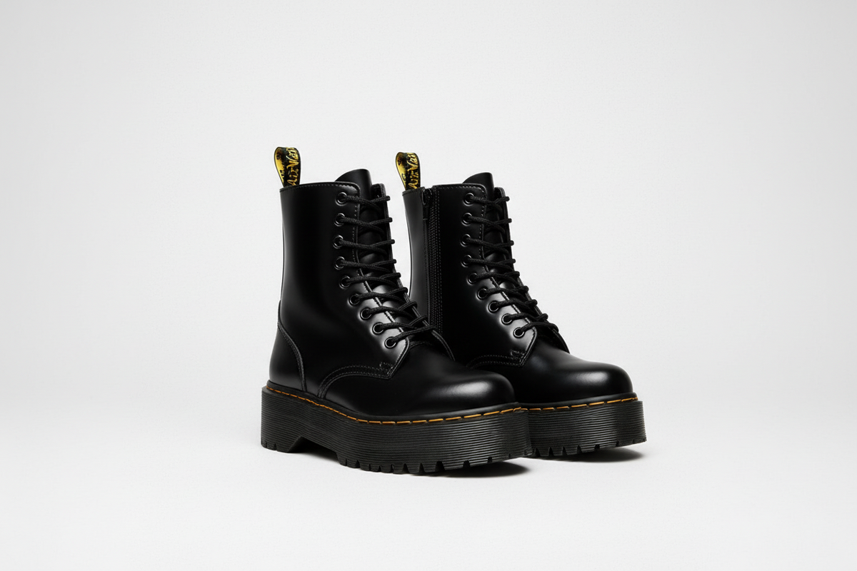 Platform Combat Boots with Lace-Up Front Side Zipper and Chunky Sole — photo 1