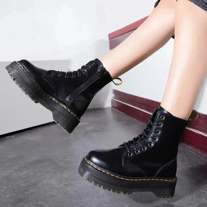 Platform Combat Boots with Lace-Up Front Side Zipper and Chunky Sole — photo 2