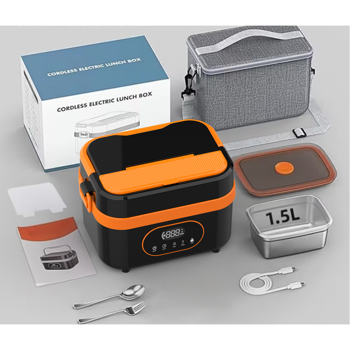 Heated Electric Lunch Box with LED Display and Thermos Battery — photo 6