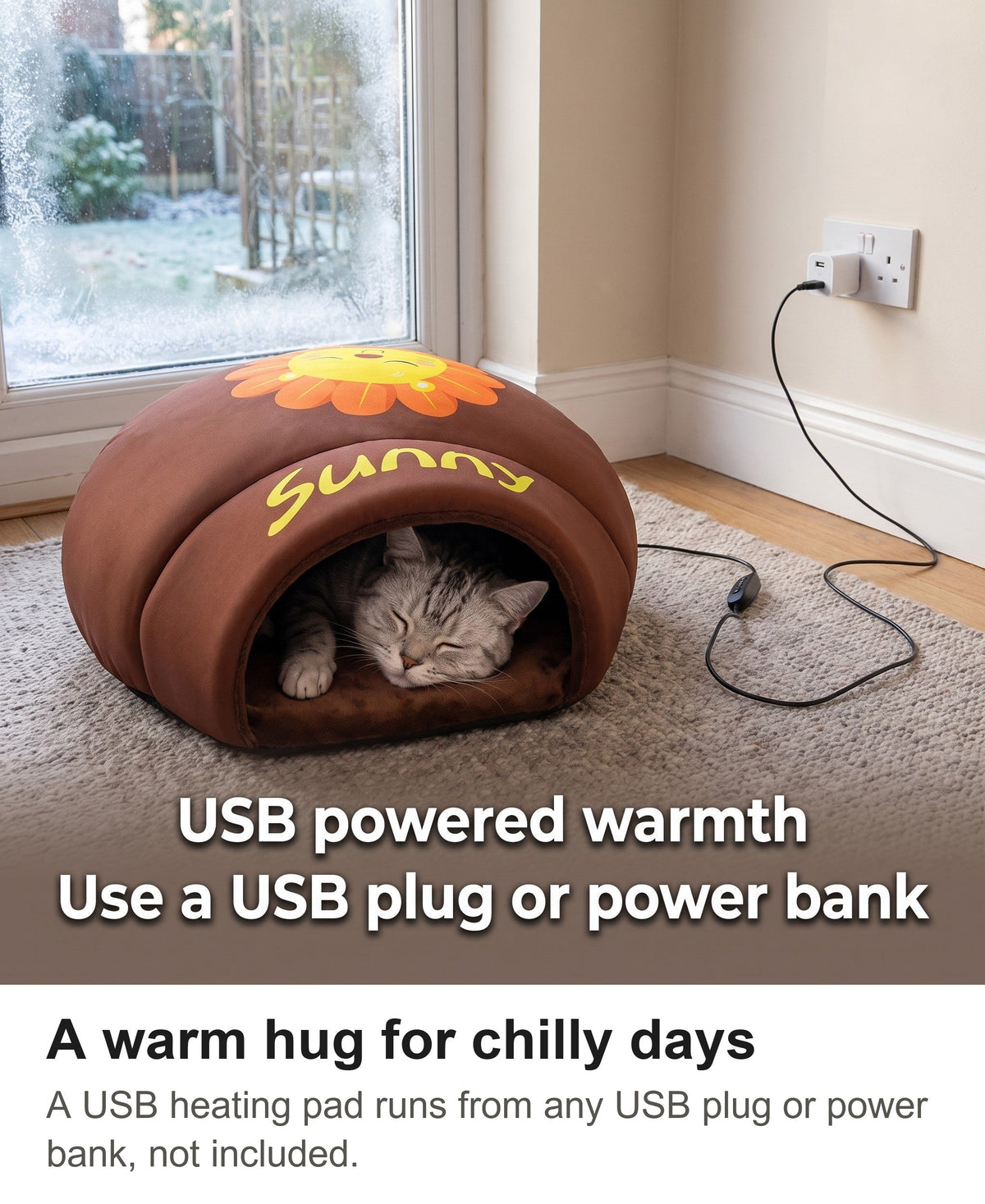 Heated Cat Bed - USB Cat Cave Bed with Removable Heating Pad — photo 4
