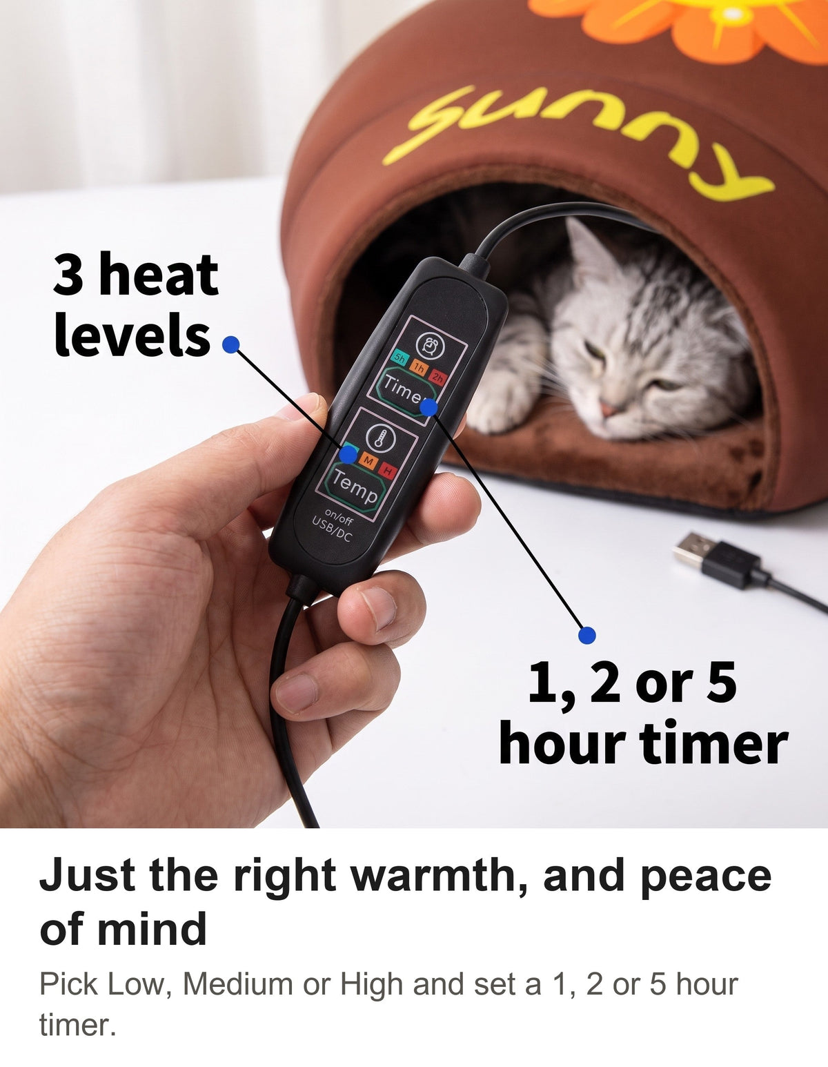 Heated Cat Bed - USB Cat Cave Bed with Removable Heating Pad — photo 5
