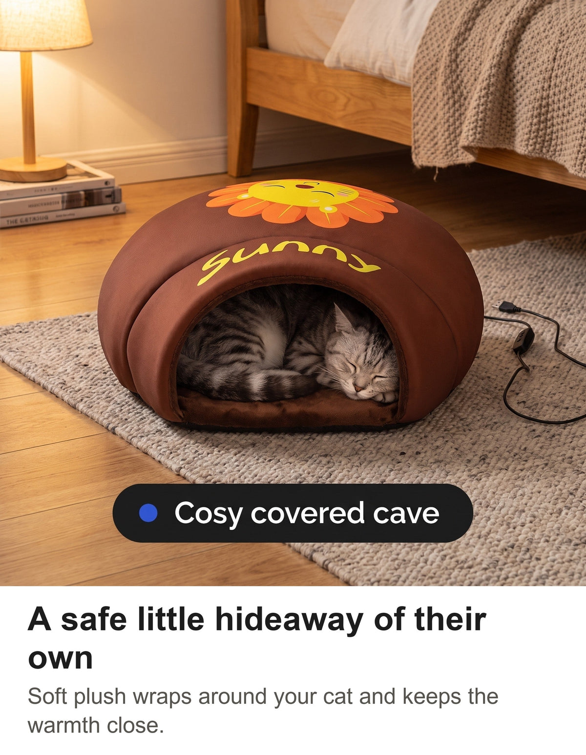 Heated Cat Bed - USB Cat Cave Bed with Removable Heating Pad — photo 6