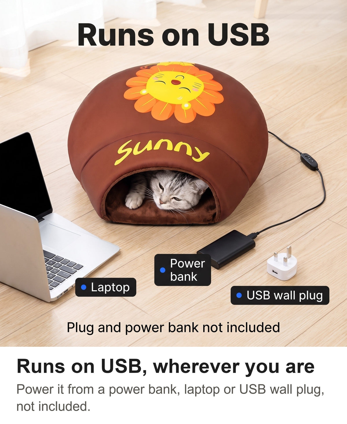 Heated Cat Bed - USB Cat Cave Bed with Removable Heating Pad — photo 8