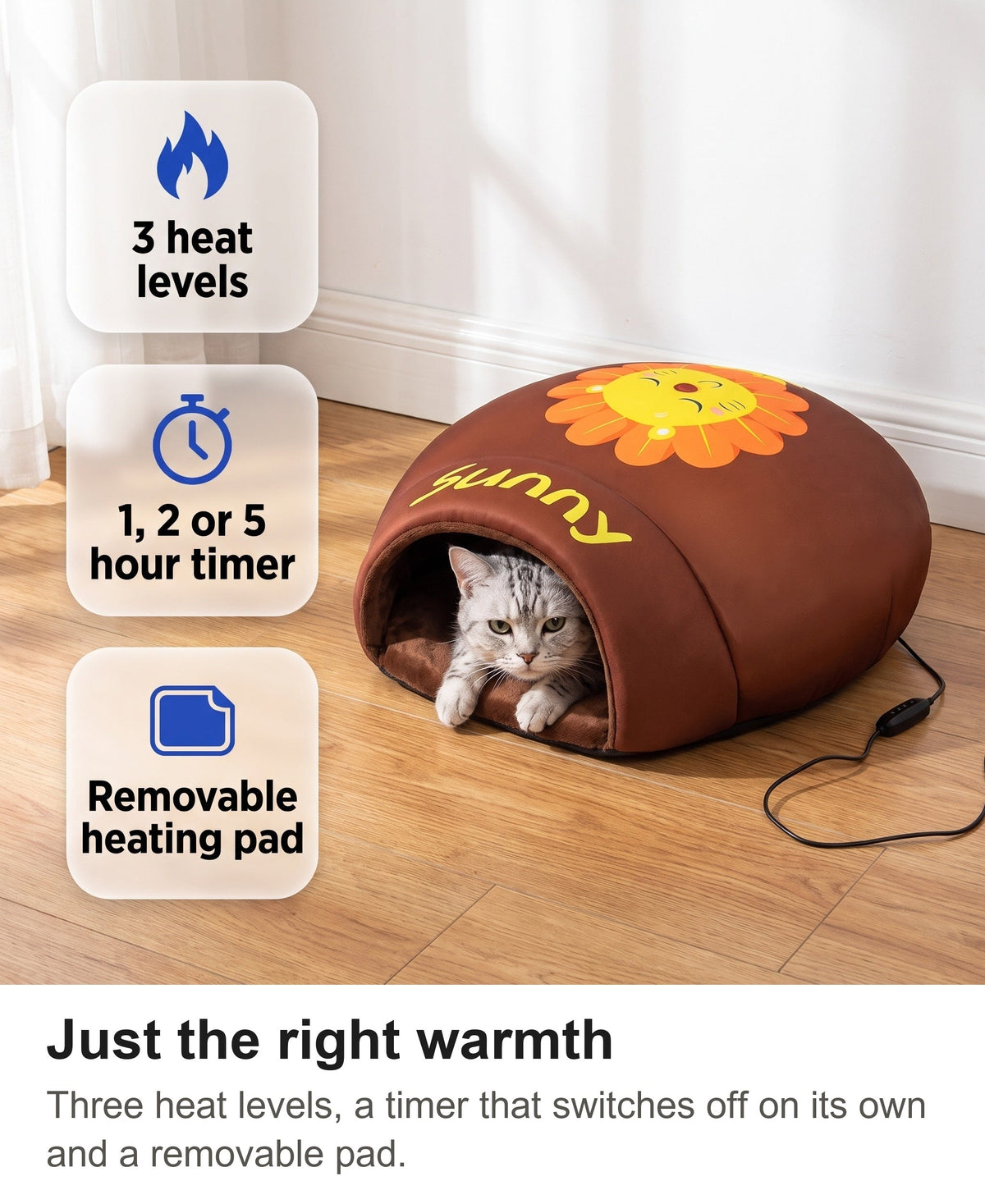 Heated Cat Bed - USB Cat Cave Bed with Removable Heating Pad — photo 11