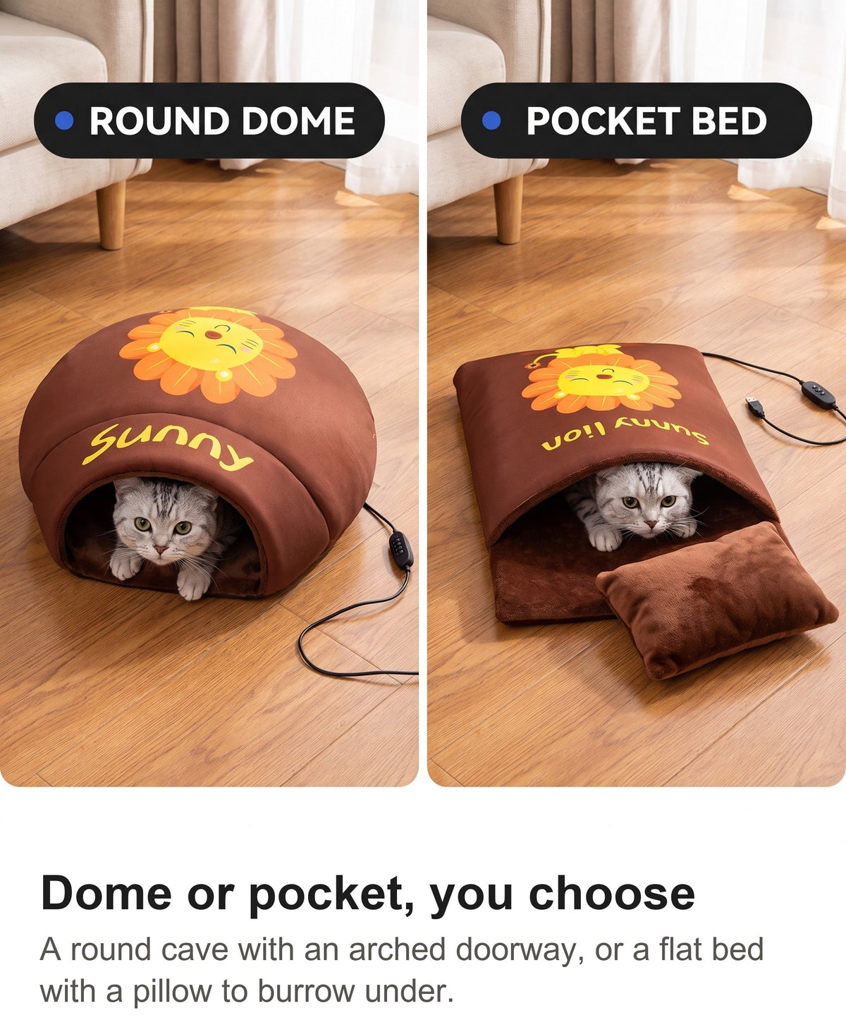 Heated Cat Bed - USB Cat Cave Bed with Removable Heating Pad — photo 9