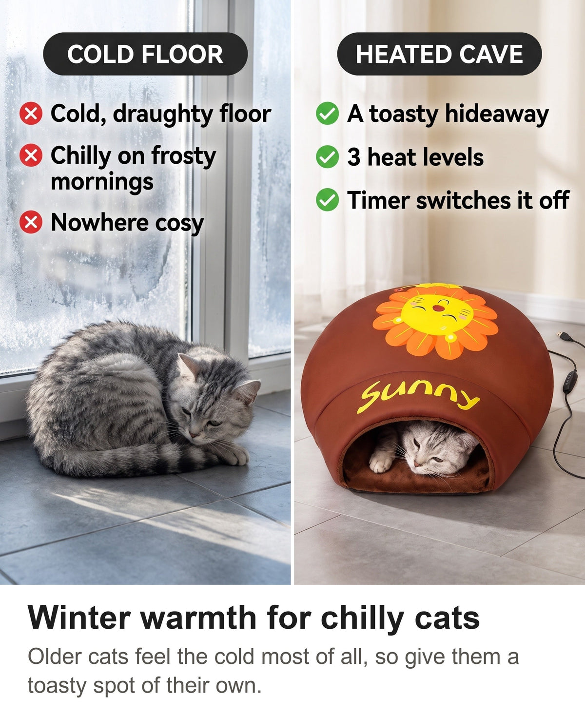 Heated Cat Bed - USB Cat Cave Bed with Removable Heating Pad — photo 14