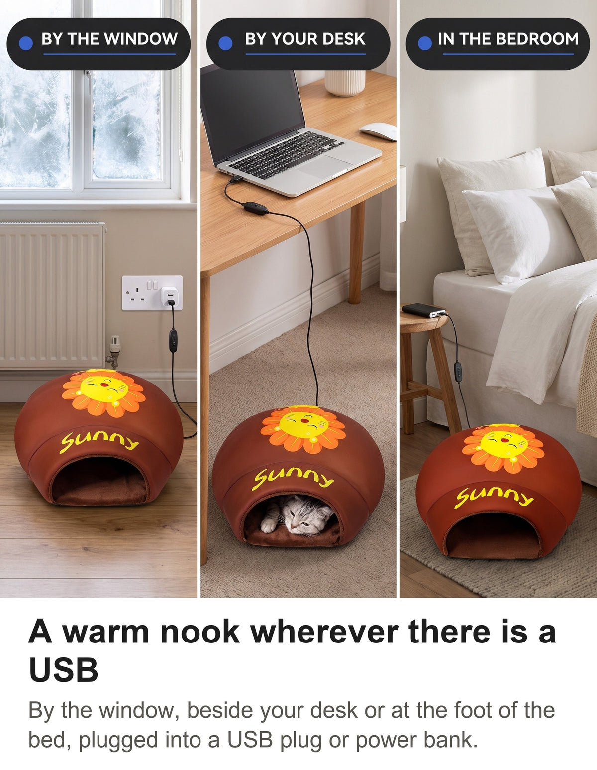 Heated Cat Bed - USB Cat Cave Bed with Removable Heating Pad — photo 12