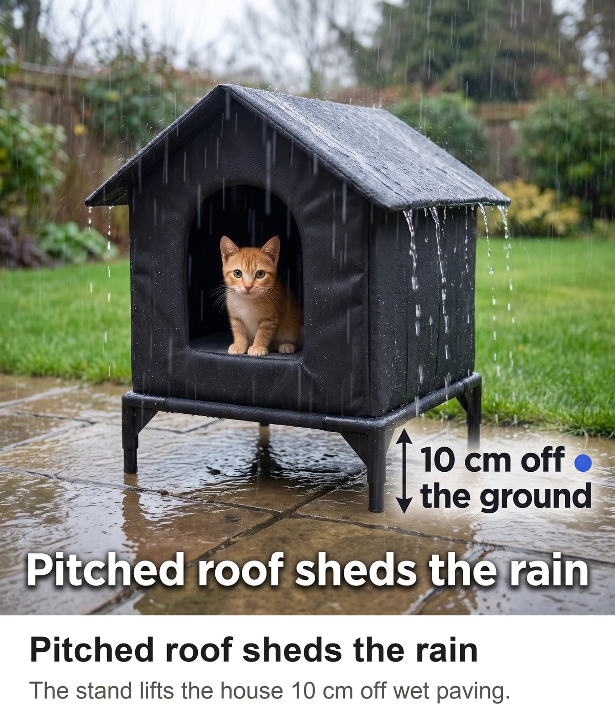 Outdoor Cat Shelter - Waterproof Raised Cat House with Pitched Roof — photo 4