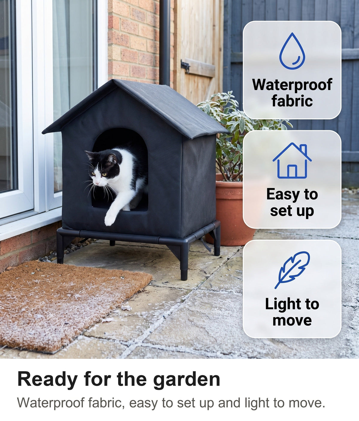 Outdoor Cat Shelter - Waterproof Raised Cat House with Pitched Roof — photo 7