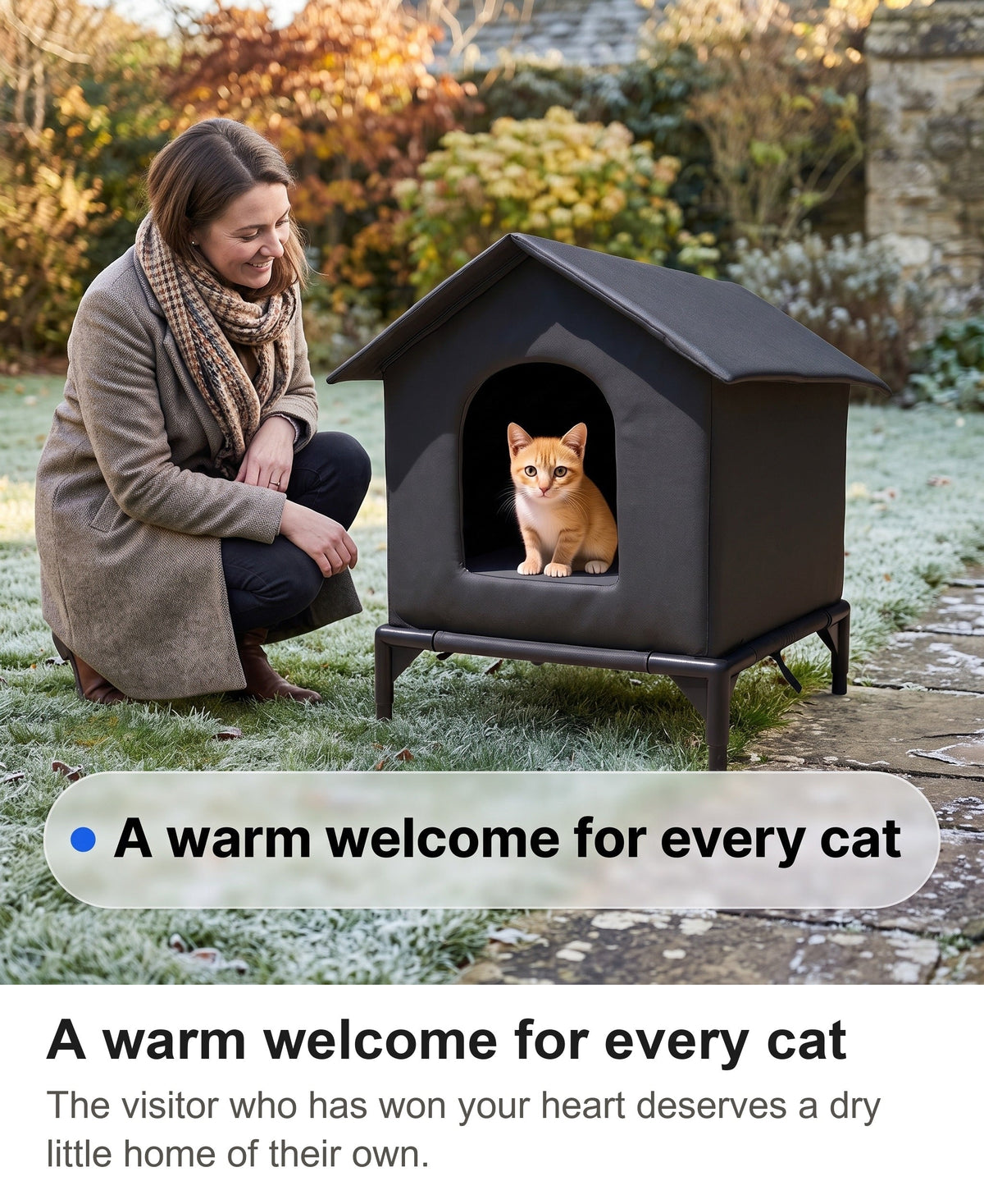Outdoor Cat Shelter - Waterproof Raised Cat House with Pitched Roof — photo 13