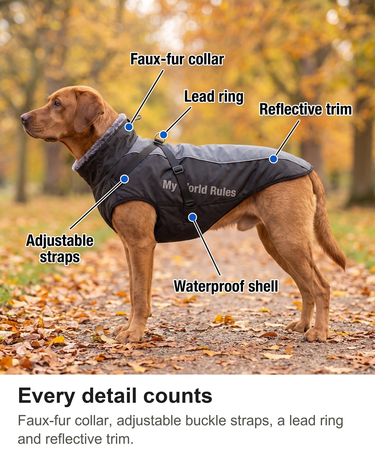 Waterproof Dog Coat with Harness - Reflective Winter Jacket with Fur Collar — photo 7