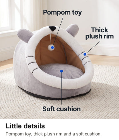Cat Cave Bed - Cat Igloo Bed with Ears, Cosy Covered Cat Bed — photo 4