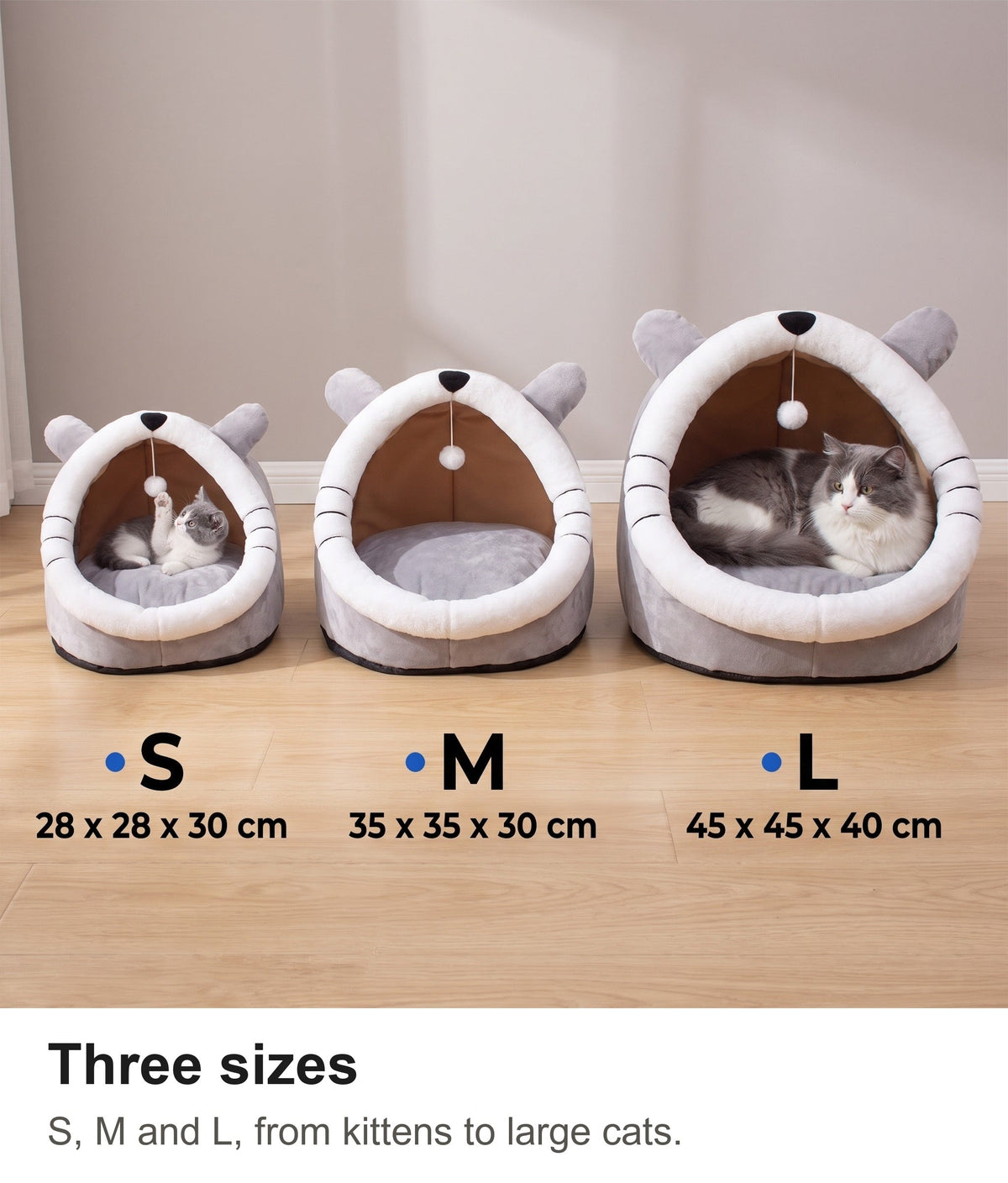Cat Cave Bed - Cat Igloo Bed with Ears, Cosy Covered Cat Bed — photo 6