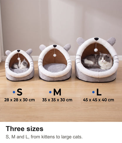 Cat Cave Bed - Cat Igloo Bed with Ears, Cosy Covered Cat Bed — photo 6
