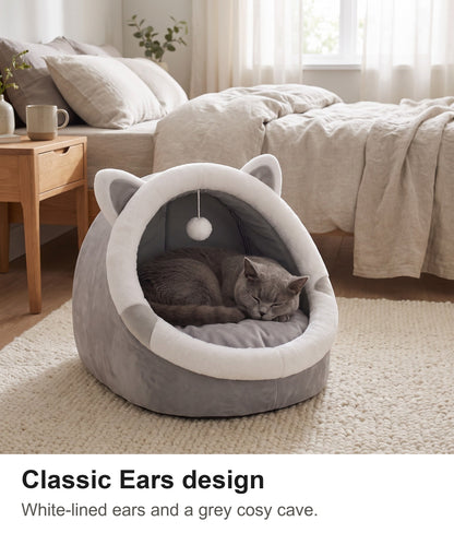 Cat Cave Bed - Cat Igloo Bed with Ears, Cosy Covered Cat Bed — photo 7