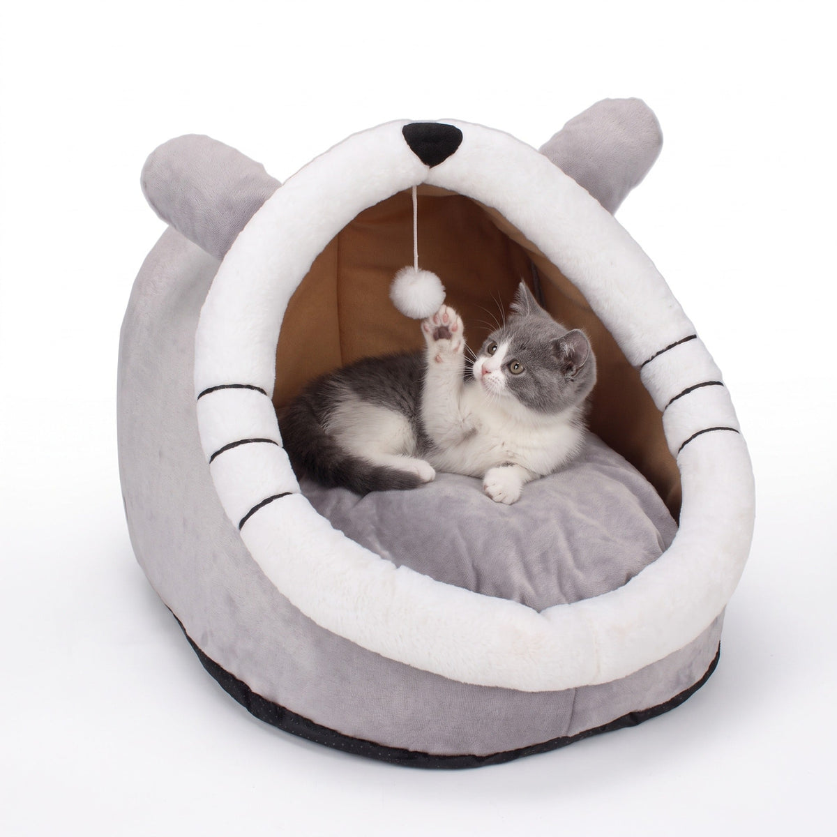 Cat Cave Bed - Cat Igloo Bed with Ears, Cosy Covered Cat Bed — photo 1