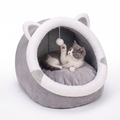 Cat Cave Bed - Cat Igloo Bed with Ears, Cosy Covered Cat Bed — photo 2