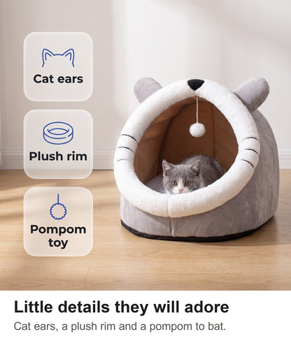 Cat Cave Bed - Cat Igloo Bed with Ears, Cosy Covered Cat Bed — photo 9