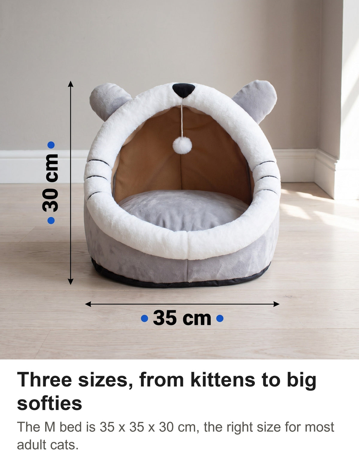 Cat Cave Bed - Cat Igloo Bed with Ears, Cosy Covered Cat Bed — photo 11