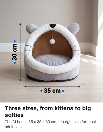 Cat Cave Bed - Cat Igloo Bed with Ears, Cosy Covered Cat Bed — photo 11