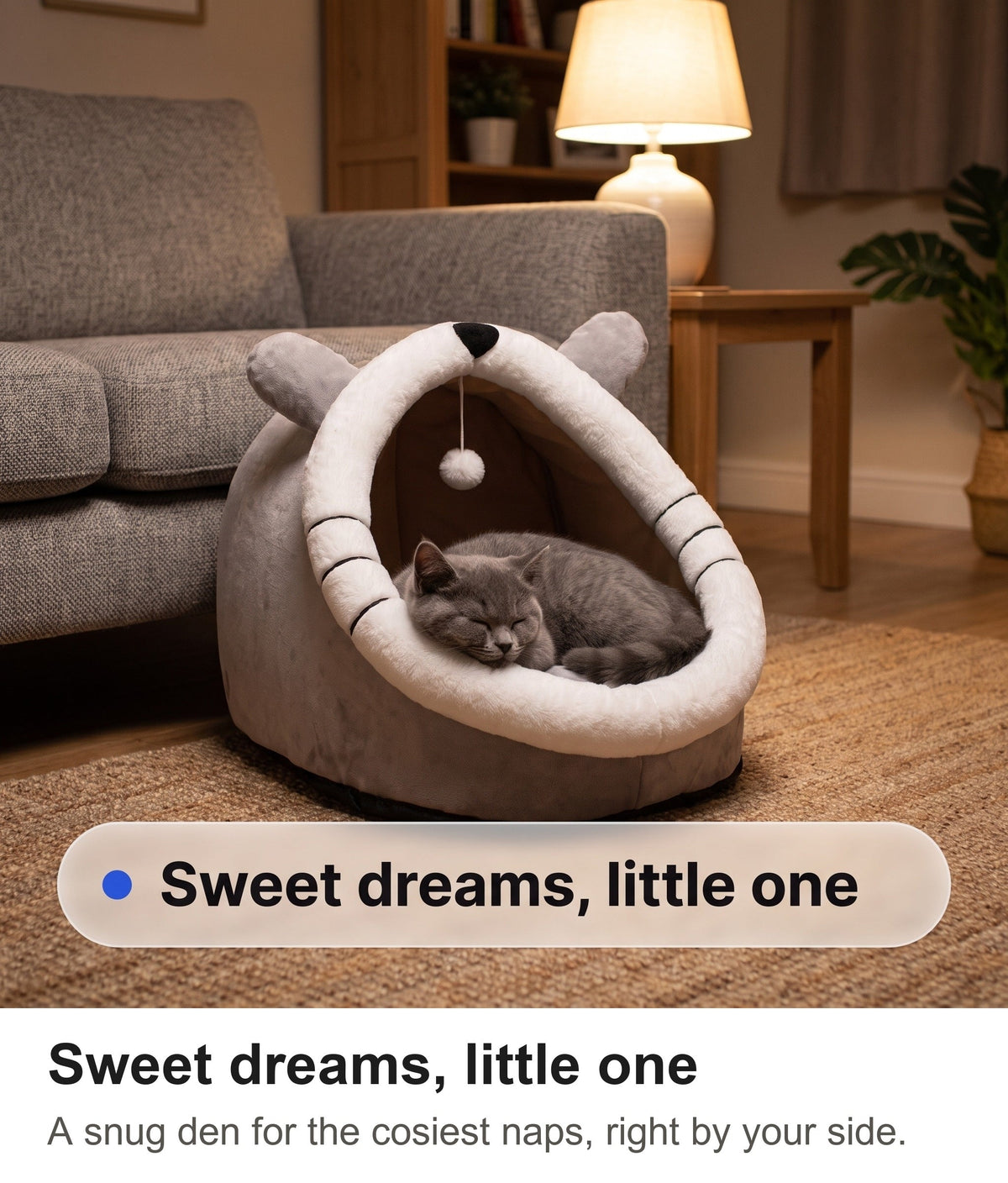 Cat Cave Bed - Cat Igloo Bed with Ears, Cosy Covered Cat Bed — photo 10