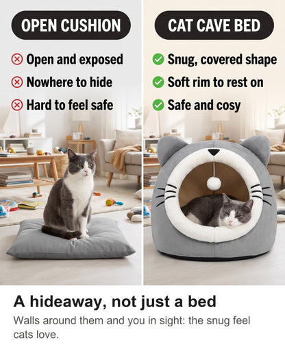 Cat Cave Bed - Cat Igloo Bed with Ears, Cosy Covered Cat Bed — photo 8