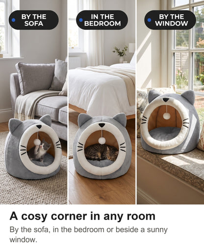 Cat Cave Bed - Cat Igloo Bed with Ears, Cosy Covered Cat Bed — photo 12