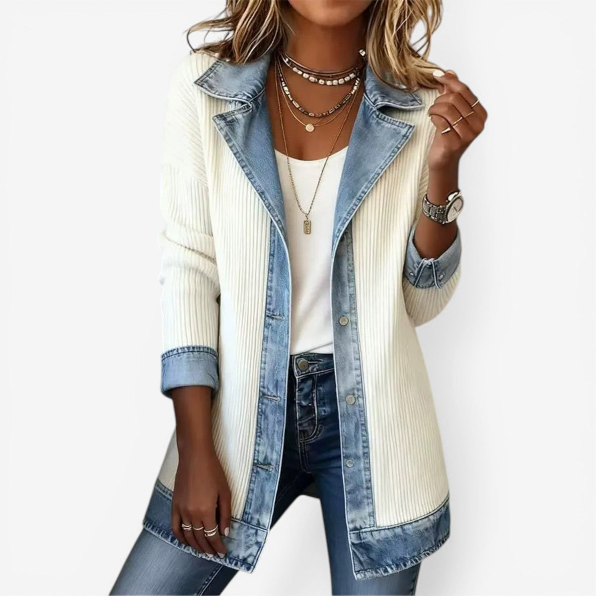 Women's Relaxed Denim-Inspired Knit Jacket — photo 2