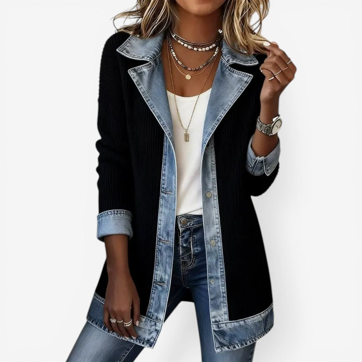 Women's Relaxed Denim-Inspired Knit Jacket — photo 4
